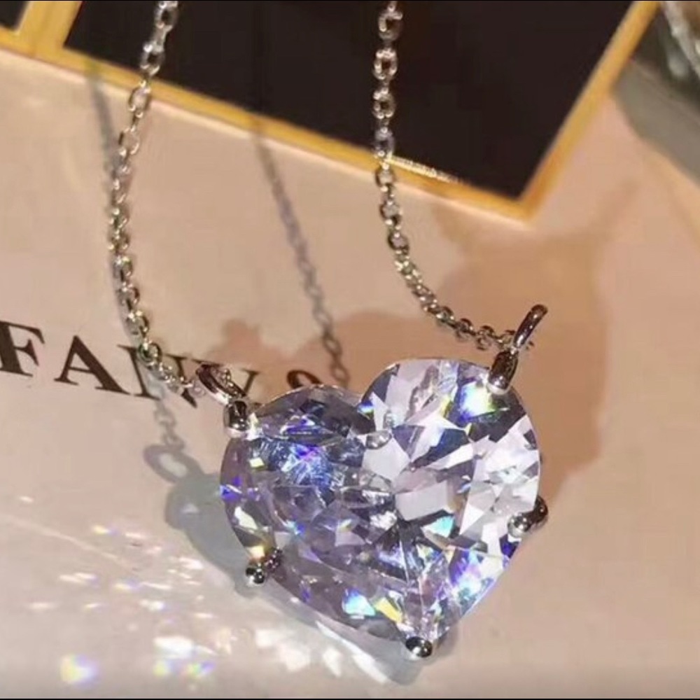 💎12CT Diamond Heart Sterling Silver Necklace
